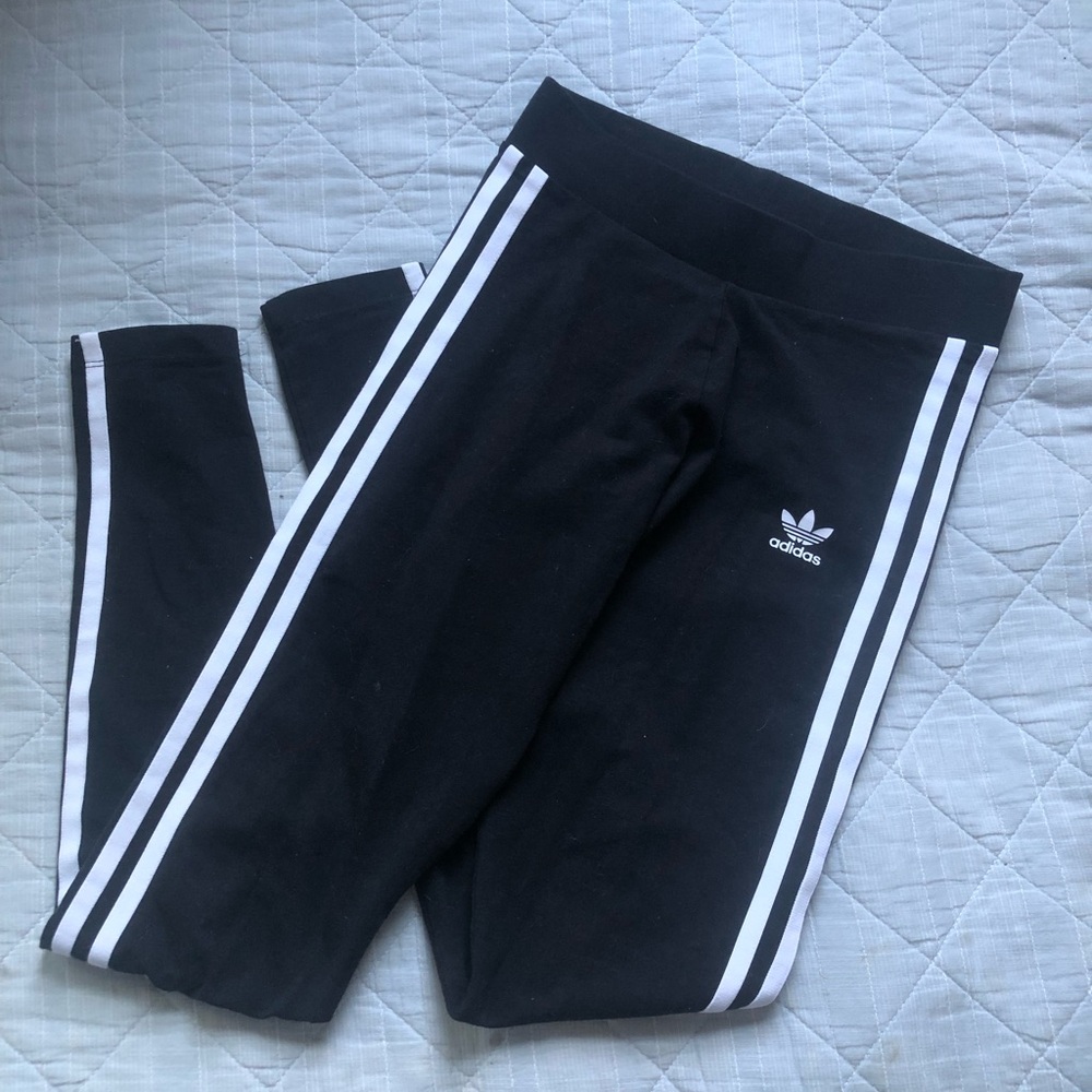 Adidas Black and White Striped Leggings